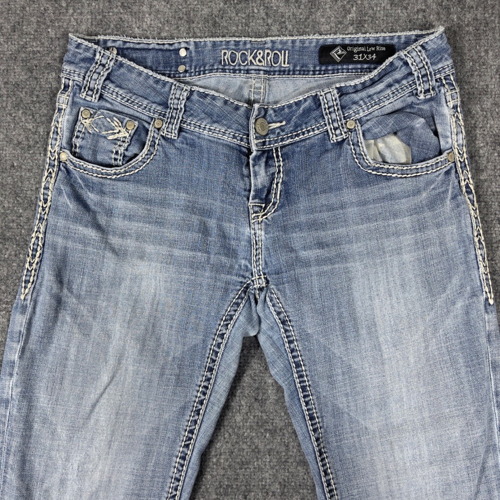 Y2K Rock and Roll Cowgirl Low Rise Bootcut Jeans Womens 31x29 Blue W0-3632 - Picture 11 of 11